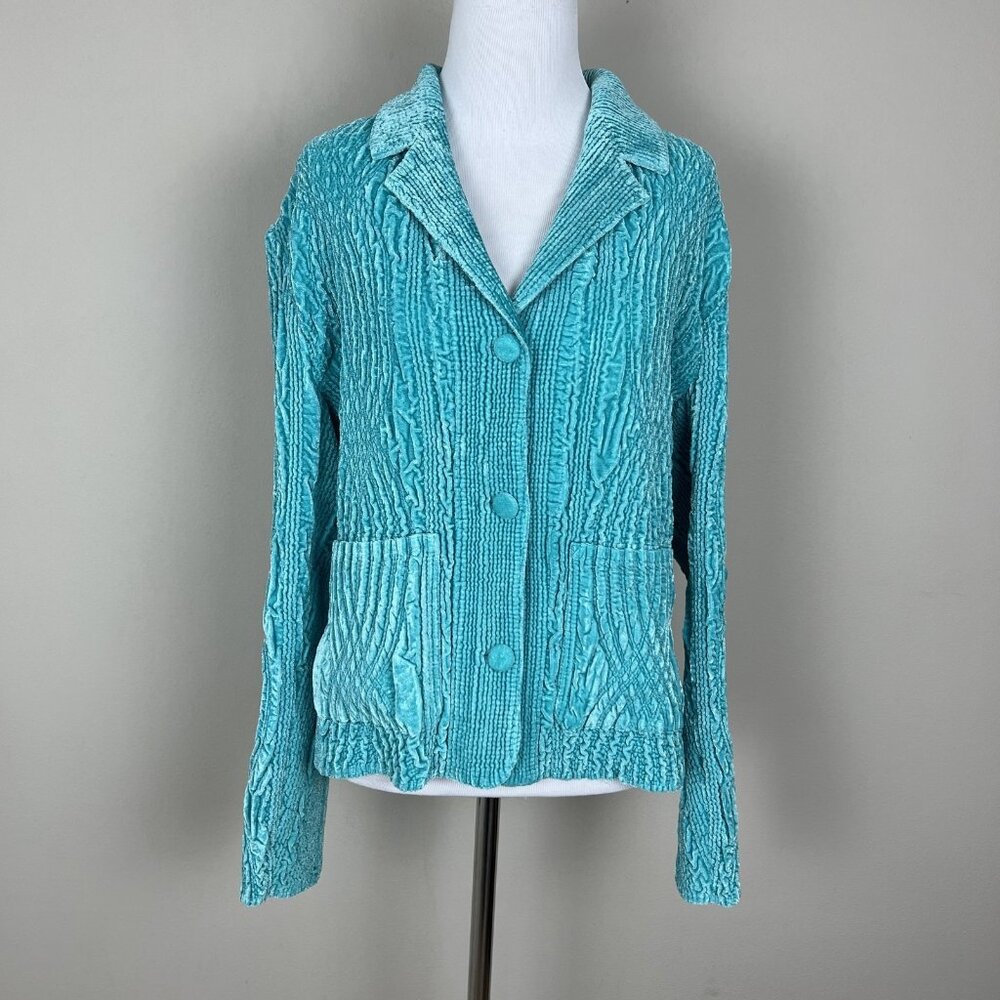 Rhonda Stark Jacket‎ Womens Medium Textured Crinkle Button Front Cardigan Blazer
